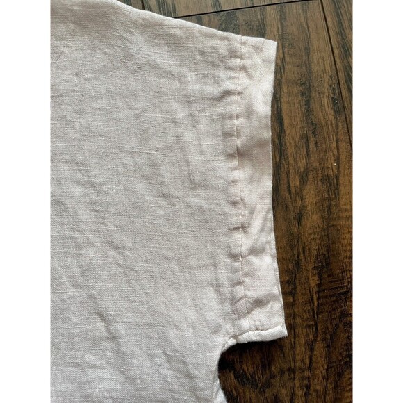Terzo Millennio Top Large Beige 100% Linen Button Back Hi Low Hem Pullover Shirt - Picture 6 of 8